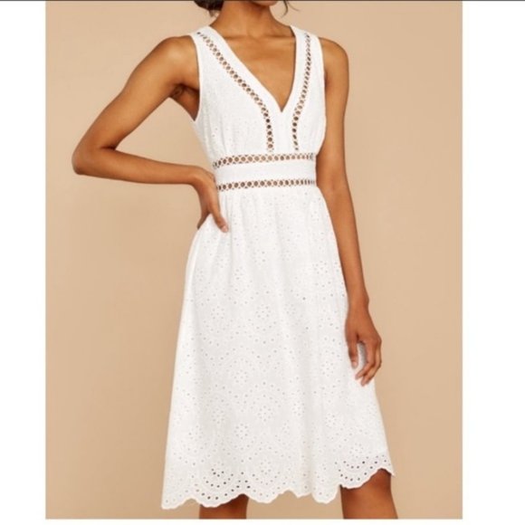 Flying Tomato Dresses & Skirts - Flying Tomato Precision White Eyelet V Neck Midi Dress Sleeveless Small